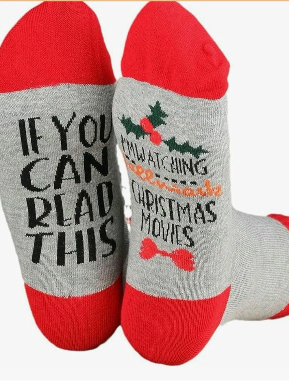 Hallmark Gray & Red Holiday Novelty Socks with Message